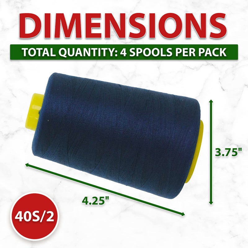 Mandala Crafts 4 Pack of Serger Threads Cones Spools - 40S/2 24000 Yards Polyester Navy Blue Threads for Sergers Machine and Overlock Quilting Sewing Machine - Image 3